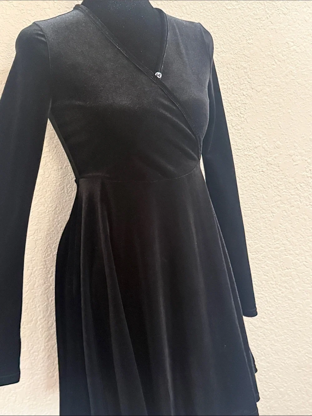 SHEIN 12/13Y Black Velvet Long Sleeve midi Dress